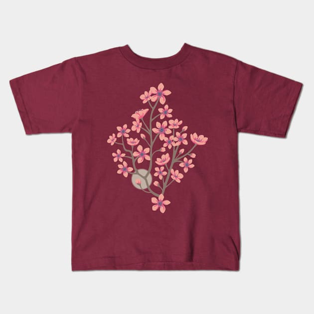 CHERRY BLOSSOMS Japanese Spring Floral Botanical with Sakura Flowers and Sun in Vintage Palette Pink Gray Neutrals Cream - UnBlink Studio by Jackie Tahara Kids T-Shirt by UnBlink Studio by Jackie Tahara